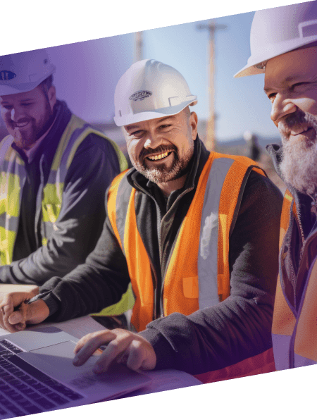 construction worker viewing tablet on-site