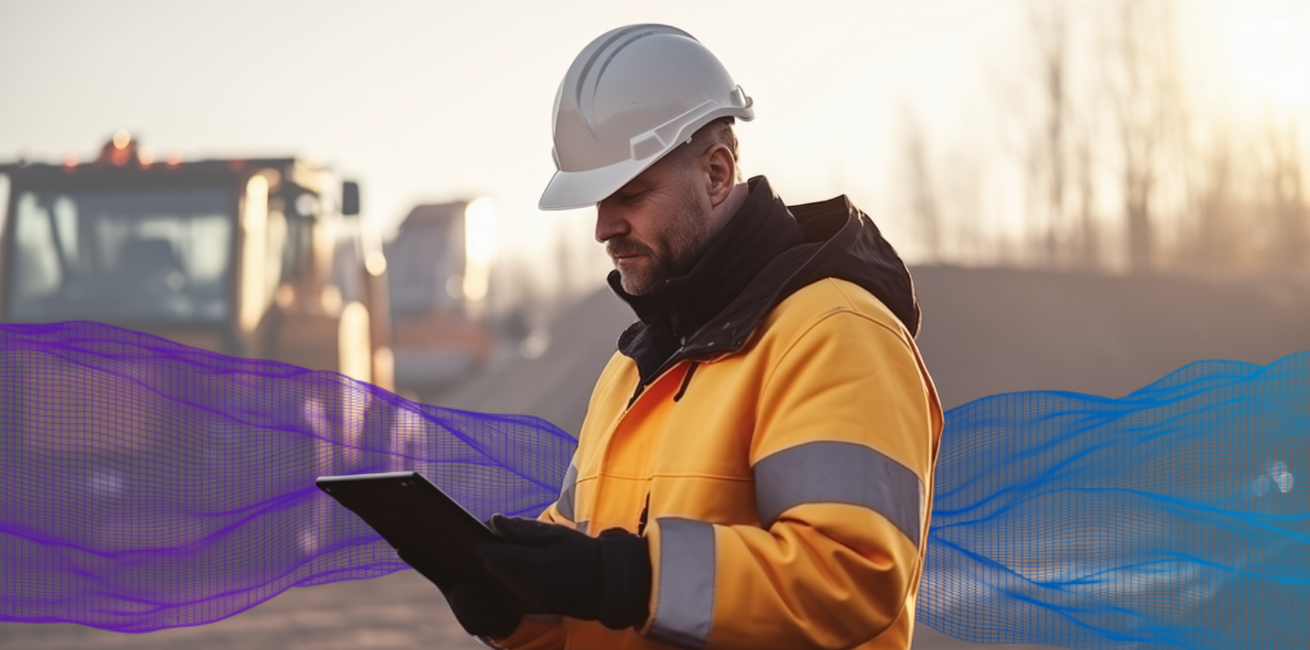 construction worker looking at a tablet